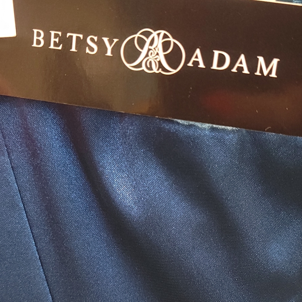 Betsy & Adam Illusion Satin Gown with Lace-Up Back - Picture 8 of 12